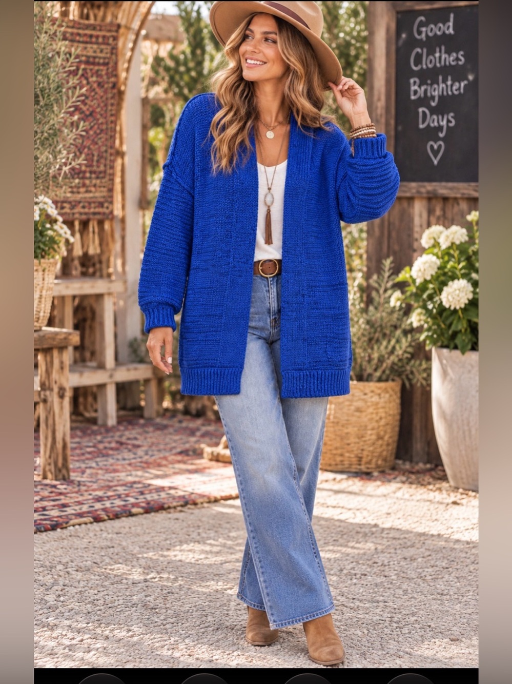 Free People Cobalt Blue Oversized Open Front Chunky Knit Cardigan Sweater L